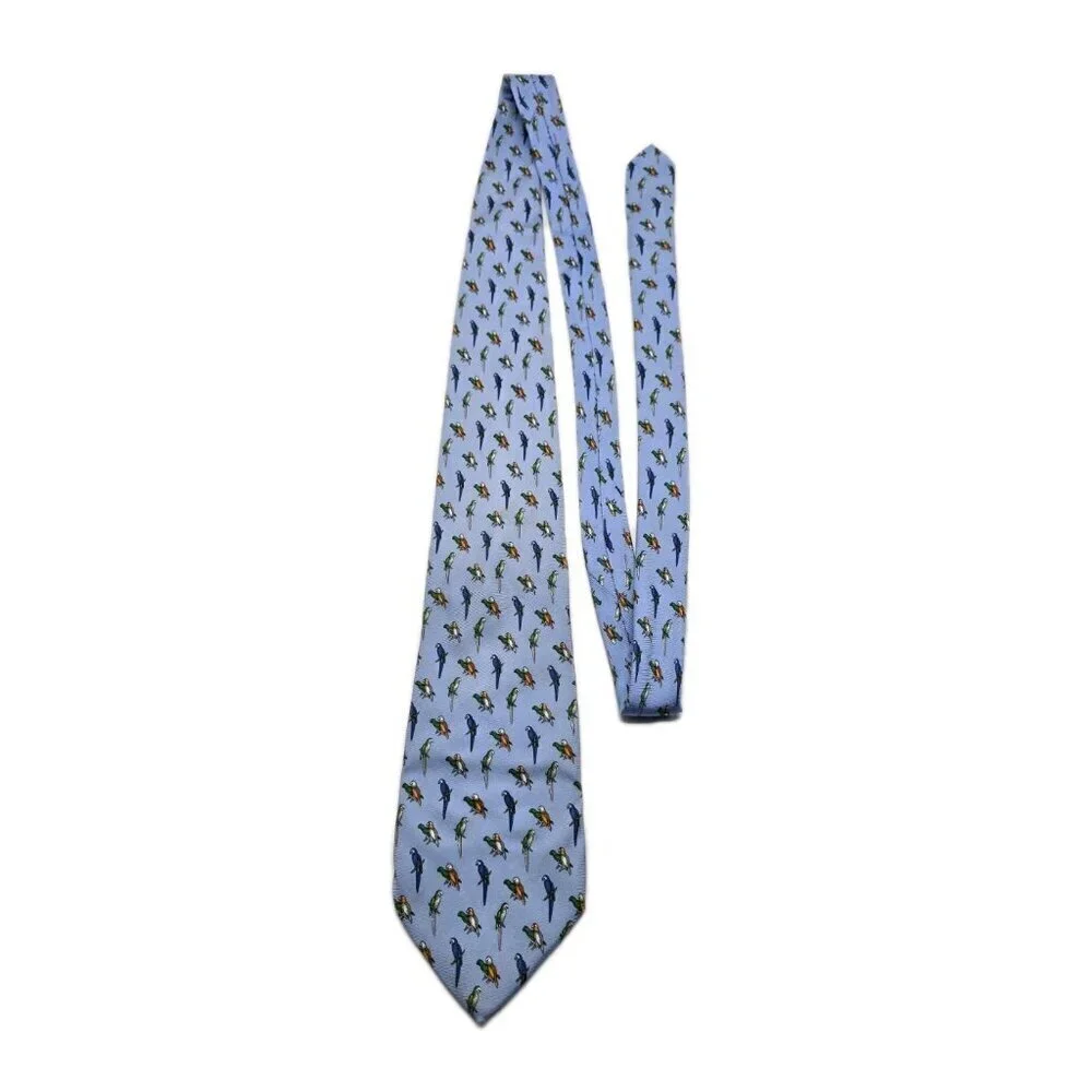 Brooks Brothers TROPICAL PARROTS MACAWS Blue All Over Print Men Silk Tie Necktie